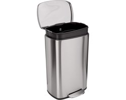 Vierkante Keukenvuilnisbak 50L – Roestvrij Staal – Met Voetpedaal & Softclose Deksel – Satijnen Nikkel Afwerking