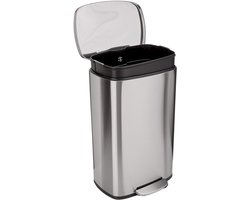 Vierkante keukenvuilnisbak met stalen balk als voetpedaal - soft close mechanisme - 50 liter - satijnen nikkel afwerking vuilnisbak 60 liter