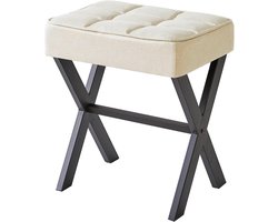 Vierkante kruk met X-been voetsteun, multifunctionele zit- en bijzettafel in linnen of PU