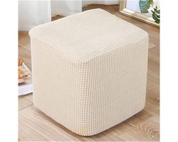 Vierkante kussenhoes voetenbankbeschermer krukkussenhoes elastische onderkant voor stretch, geruite stof met structuur, machinewasbaar, maat: 30x30cm - gebroken wit