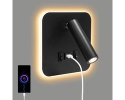 Vierkante LED Wandlamp 3-in-1 met USB-oplaadpoort en Schakelaar