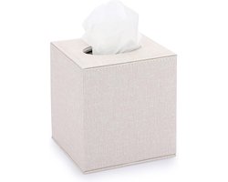 Vierkante linnen tissueboxhoes - Stijlvolle kubusvormige tissuebox met magnetische bodem, decoratieve tissuebox, geschikt voor kaptafels, badkamers, nachtkastjes, bureaus, aanrechtbladen, kantoren, auto's, enz., beige.