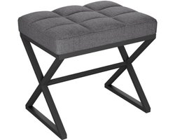 Vierkante make-up kruk met X-poten voetensteun, linnen voetensteun, kruk, Ottomaanse stoel, ijkeitskruk, multifunctioneel als kleine bijzettafel, voor slaapkamer, woonkamer, grijsblauw L/G-70L