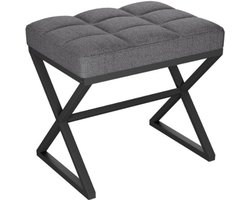 Vierkante make-up kruk met X-poten voetensteun, linnen voetensteun, kruk, Ottomaanse stoel, ijkeitskruk, multifunctioneel als kleine bijzettafel, voor slaapkamer, woonkamer, grijsblauw L/G-70L