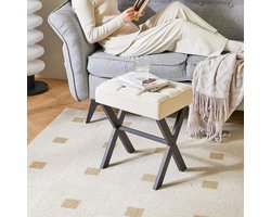 Vierkante make-upkruk met X-poot en voetsteun - Linnen Ottomaanse zitmeubel voor slaapkamer en woonkamer