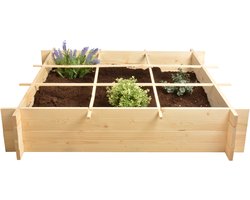 Vierkante meter tuin - hout - inclusief worteldoek - 9 vakken - moestuin - 100x100x20 cm
