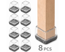 Vierkante Meubelpootdoppen – Stoelpootdoppen – TPE + Vilt – Anti-Kras & Geluidsdempend – Voor Stoelen, Tafels & Meubels – Thuis & Kantoor – Transparant/Grijs – 28-35 × 28-35 mm – 8 Stuks