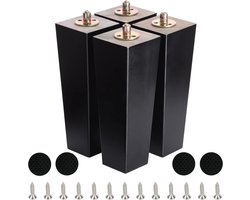 Vierkante meubelpoten - Houten poten set - Meubels vernieuwen - Massief hardhout - 25 cm hoog - Zwart