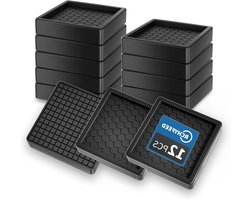Vierkante meubelwielen met 12 stuks, 2 inch antislip pads voor meubels, rubberen coasters ter bescherming van vloeren en stabiliteit van meubels