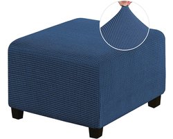 Vierkante Ottomaanse Hoes van Luxe Jacquardstof - Verwijderbare Anti-Slip Meubelbeschermers - Marineblauw