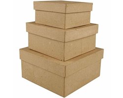 Vierkante Papier-Maché Dozen - Set van 3 - Handgemaakte Opbergdozen - DIY Cadeauverpakking - Creatief Versieren - Decoupage - Scrapbooking - Opbergbakken Knutselen - H: 5+6+7,5 cm - 10+12,5+15 cm