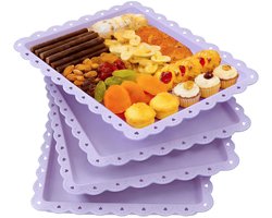 Vierkante Plastic Borden - 4 Stuks - Dessertbordjes - Dinerborden - Horeca Borden - Fruitschaal - Horeca - Ontbijtbord - Lunchbord - Decoratief dienblad - voor desserts, tiramisu, Bruiloften, Verjaardagen en feestjes - Paars