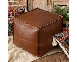Vierkante Poef Hoes Ongevuld PU Leer - Voetenbank Stoel Hocker Ottoman - Bruin