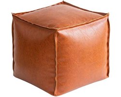 Vierkante Poef - Latte - Oranje - Lederlook - Poufs&Pillows - 40x40x40cm