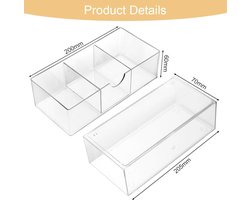 Vierkante Qtip houder dispenser, kleine laden organizer, 3 compartimenten katoenen ballenhouder met acryl deksel, lade organizer voor oorbellen, wattenstaafje, make-up opslag voor badkamer