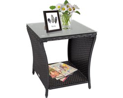 Vierkante Rieten Baktuintafel met Glazen Top - Perfect voor Binnen en Buiten