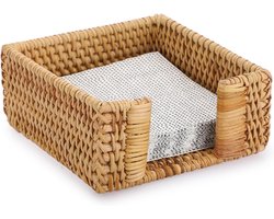 Vierkante Rotan Servethouder voor Eettafel Keuken Handdoekenrek voor Badkamer IJdelheid Decoratieve Toilet Tank Mand voor Tissuepapier Handdoek Opslag Handwerken (klein, Bruin)