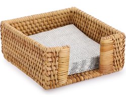 Vierkante rotan servethouder voor eettafel keuken handdoekhouder voor badkamer ijdelheid decoratieve toilettank mand voor tissuepapier handdoek opslag handwerk (klein, bruin)
