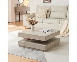 Vierkante Salontafel - Draaibare Tafel Eettafel - Woonkamer Inrichten - Draaibaar Tafelblad - 76x76x38 cm - Betonkleurig