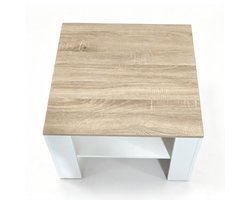 Vierkante Salontafel Houtlook Wit – Woonkamertafel met Onderste Plank, Stabiel van Spaanplaat, Modern Design