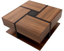 vierkante Salontafel, tafel met 4 lades, opbergruimte eronder.Natuurlijk, 78x78x36cm
