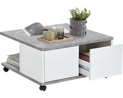 Vierkante salontafel Twin 70x36x70 breed in grijs beton met wit