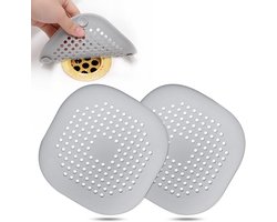 Vierkante siliconen haarvanger voor douchecabines met zuignappen, eenvoudig te installeren, geschikt voor badkamers, badkuipen en keukens, set van 2 (zilvergrijs)