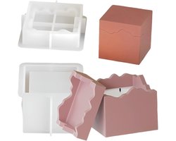 Vierkante siliconen mal, kubus kaarsenpot mal, met deksel, vierkante doos hars mal, handgemaakte opslagcontainer, voor sieradenschaal DIY gips gietcement wierookbrander betonnen mal, 2 stuks-Stijl 1