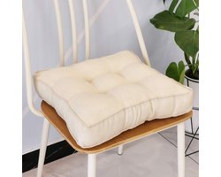 Vierkante stoelkussen met imitatielinnen vulling- zacht en sterk- ideaal voor comfortabel zitten- geweldig voor op kantoor- thuis of in de auto- 20 x 20 inch- beige en wit