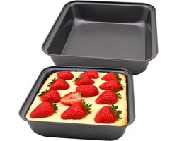 Vierkante taartvorm 2-pack voor brownie cake - Bakblik met antiaanbaklaag - Ideaal voor bakken op bruiloften - Afmeting 22 x 22,5 x 5 cm