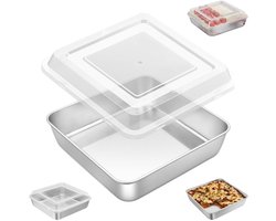 Vierkante taartvorm - Vierkante bakvorm van roestvrij staal met deksel - Vierkante taartvorm met deksel - 20*20*5 cm - Zilver - Vierkante taartvorm van 20 cm - Ideaal voor het bakken van lasagne, brownies, puddingen, enz.