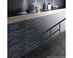 Vierkante tegelstickers, decoratief, geruit, voor badkamer en keuken, marmer mozaïekmotief, waterdicht, zelfklevend, 3D-decoratie (zwart marmer, 48 stuks)