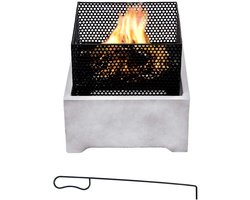 Vierkante Terrashaard Buiten - Beton Look Vuurschaal voor Hout - Inclusief Pook
