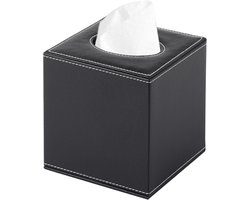 Vierkante Tissue Box Houder - Zwart PU Leder - Decoratief voor Kantoor en Badkamer