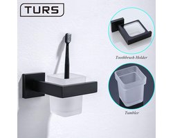 Vierkante tuimelhouder glazen beker stijlvolle badkamer hotelstijl SUS 304 roestvrij staal muurbouw, zwart,