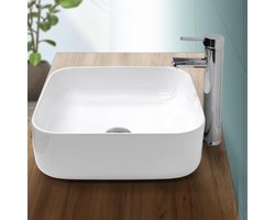 Vierkante wastafel zonder overloop 39x39x14 cm Wit keramiek LuxeBath