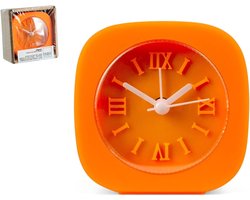 Vierkante Wekker - Tafelklokje Alarm - Wakker Worden - Rubberen Bekleding - 8 cm - Oranje