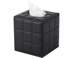 Vierkante Zwarte Tissuebox van PU Leer met Cosmetische Handdoeken - Dispenser voor Badkamer, Auto en Kantoor Decoratie