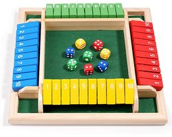 Vierpersonen Shut The Box Spel, Klassiek Houten Dobbelspel met 8 Dobbelstenen, Gezellig Tafelspel voor Thuis, Feestjes en Scholen, Multi-kleurig Vermaak
