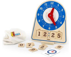 Viga Toys Houten Leerklok - Educatief Speelgoed voor Kinderen met 12 Instructiekaarten - Mechanische en Elektronische Tijdweergave