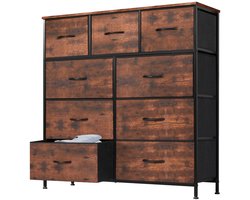Vihes Dressoir Kasten - 9 Lades - Ladekast - Stoffen Manden - Hout Kleur - 100x30x101,5 cm - Opbergbox - Organisator - Stevig - Ruim