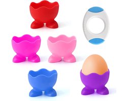 Vijf grappige eierdopjes en eieropener set van silicone, ideaal voor Pasen, ontbijt en koken in de keuken, perfect voor het serveren van eieren en kleine items
