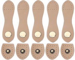 Vijfdelige set leren drukknopen voor handtassen, vervangende sluitingen en DIY naaiprojecten in beige