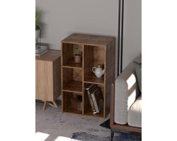 Vijfvaks Wandkast – Open Boekenkast en LP Vinyl Platen Opbergkast, Vintage Walnoot Bruin, Houten Wandmeubel voor Boeken, Tijdschriften en Cd’s, 80 x 33 x 50 cm