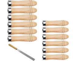 Vijlhandvatten set van 12 - Houten vervanghandgrepen met metalen veiligheidsringen voor meubelmakerij en doe-het-zelf projecten
