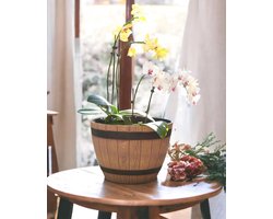 Vijverbak Kunststof Jinfa Bloempot Walnoot Hout-look Wijnvat Ø 38 cm H 27 cm Vijverbak