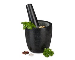 vijzel en stamper graniet - voor specerijen en kruiden - gepolijst - Ø 13 cm - 500 ml - zwart