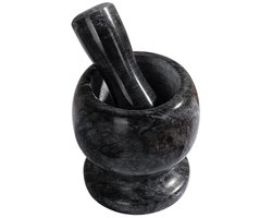 Vijzel en stamper - Knoflookmolen Keukengereedschap - Kruiden Malen - Gemakkelijk schoon te maken - 10.5 cm - Zwart