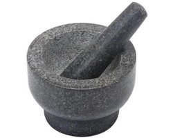 Vijzel en stamper - Kruidenmolen Keukengereedschap - Kruiden Malen - Natuurlijke Steen Textuur - 13x10cm - Natuurlijk Graniet