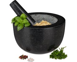 vijzel met stamper - graniet - Ø 20 cm - gepolijst - 750 ml - voor kruiden - donkergrijs